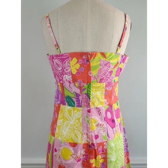 Lilly Pulitzer VTG 90s Dress 4 Fish Turtle Lemon Patchwork Sundress Babydoll - Picture 5 of 10